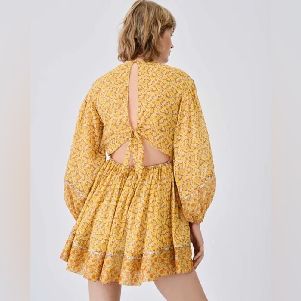New! Maje Risso Yellow Floral Cut-Out Mini Long Sleeve Dress 🌼 Small - Picture 5 of 16